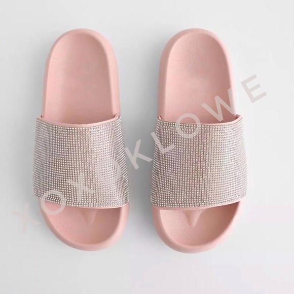 Sparkle Bling Rhinestone Embellished One Band Footbed Slide Sandal - Picture 6 of 9